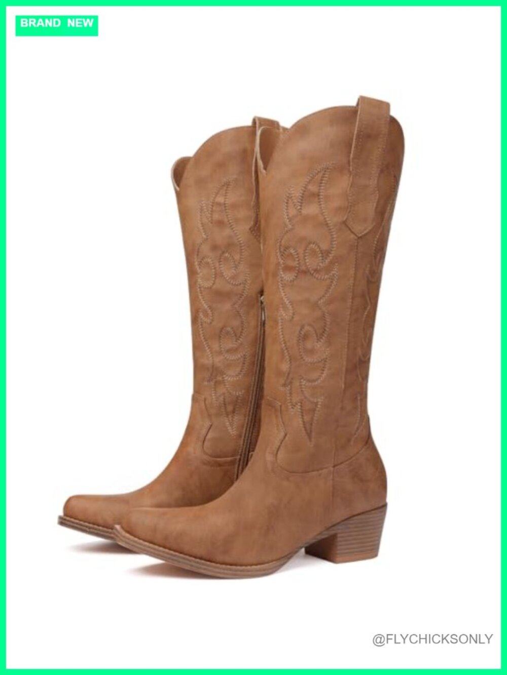 Wide Calf Cowboy Boots Snip Toe Western Knee High Faux Leather